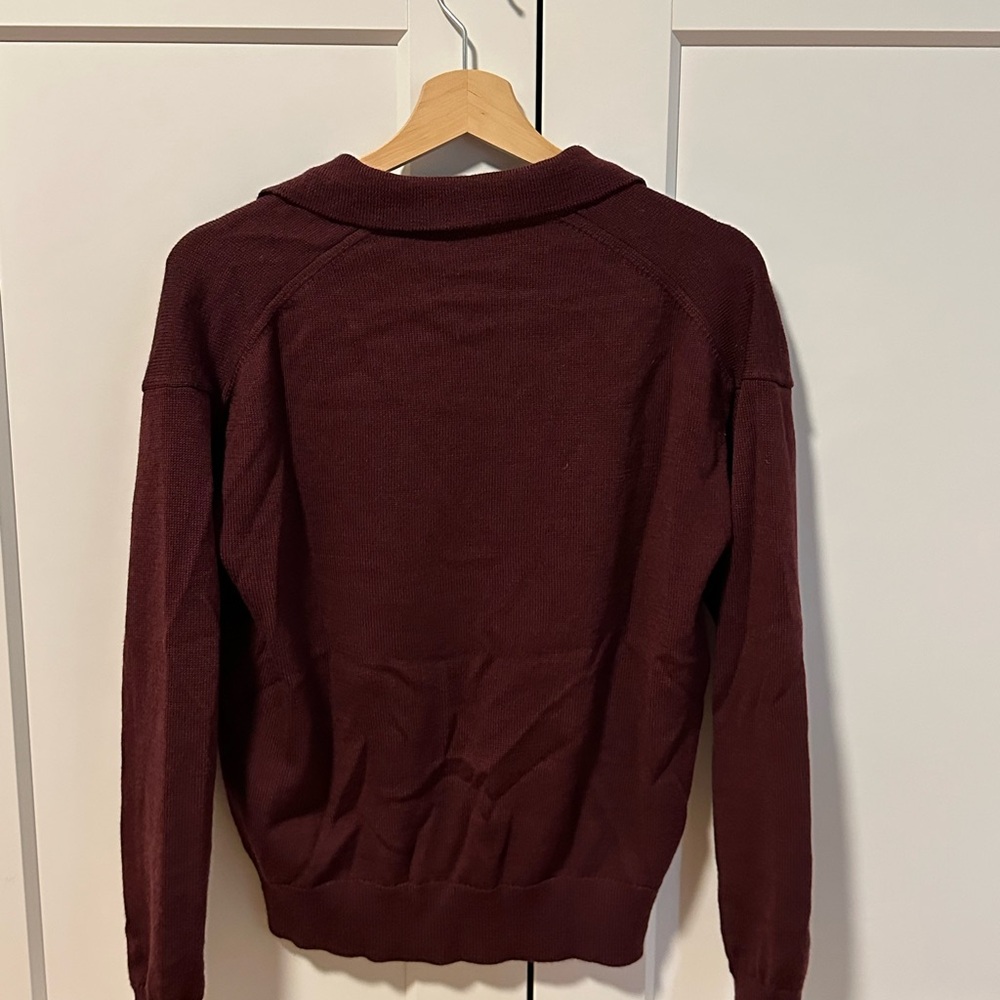 Wilfred Burgundy Collared V-Neck Knit Sweater - Picture 2 of 5